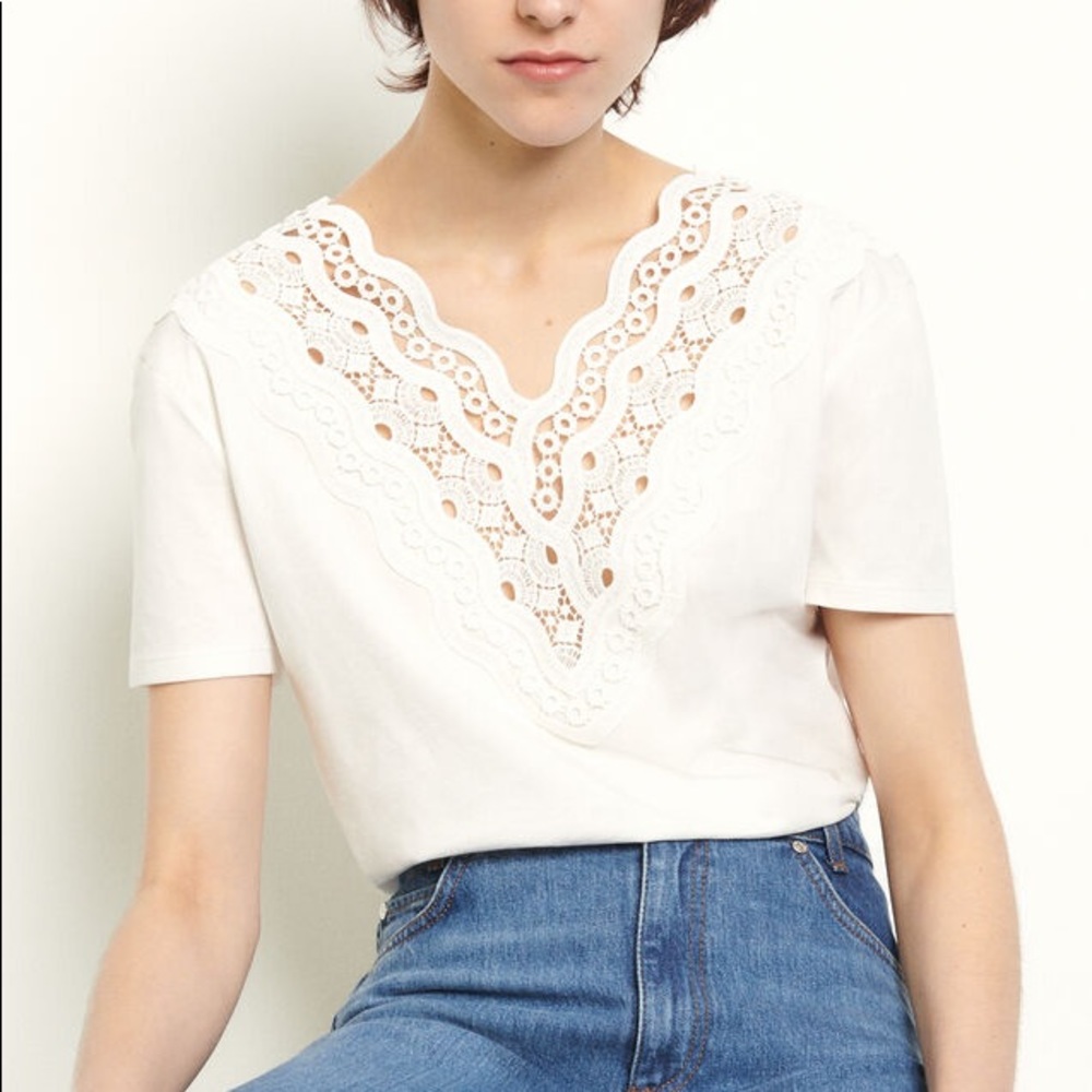 Sandro Anais lace trim t-shirt